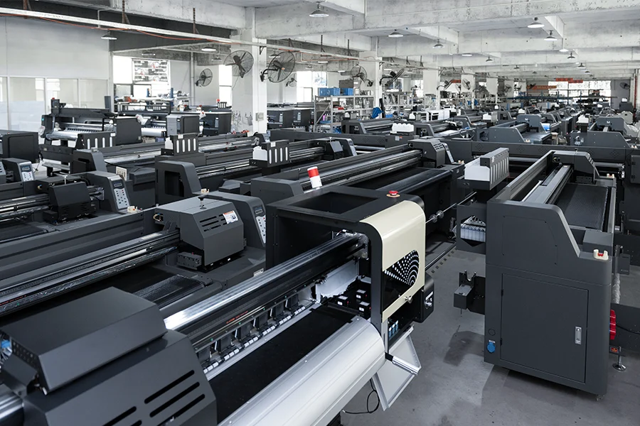 piles of garment printing machines