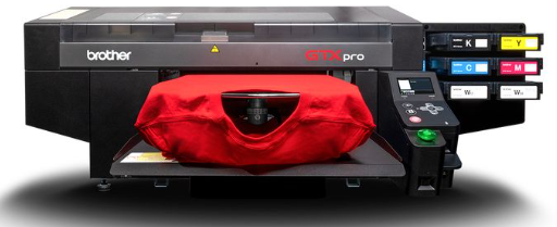 DTG printing on a red T-shirt