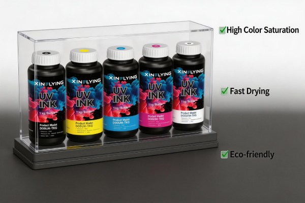 Vibrant UV DTF ink for professional textile and coated material printing.